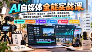 【无水印】AI自媒体全能实战课，掌握AI视频创作、爆款起号、剪映剪辑、抖音流量运营、直播带货与商业变现，从零基础到自媒体全链路实操-聊项目