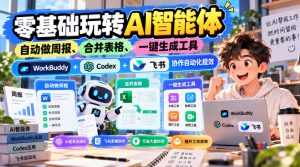 【无水印】零基础玩转AI智能体,自动做周报、合并表格、一键生成工具,WorkBuddy+Codex + 飞书协作自动化提效-聊项目