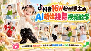 抖音16W粉丝博主的AI萌娃跳舞视频教学,可做视频挂载剪映拉新+各个平台的创作者分成+收徒等多种变现方式,单月1W+-聊项目