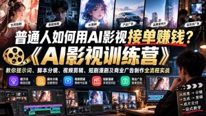 普通人如何用AI影视接单赚钱？《AI影视训练营》教你提示词、脚本分镜、视频剪辑、短剧漫剧及商业广告制作全流程实战-聊项目