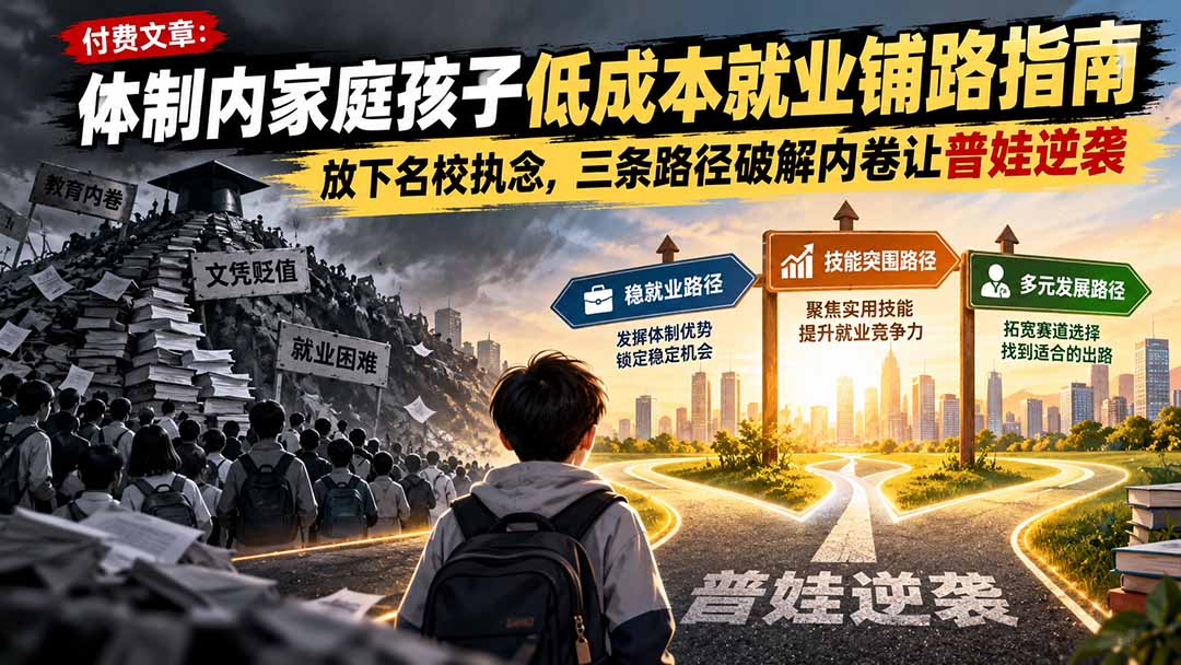 付费文章：体制内家庭孩子低成本就业铺路指南，放下名校执念，三条路径破解内卷让普娃逆袭-聊项目