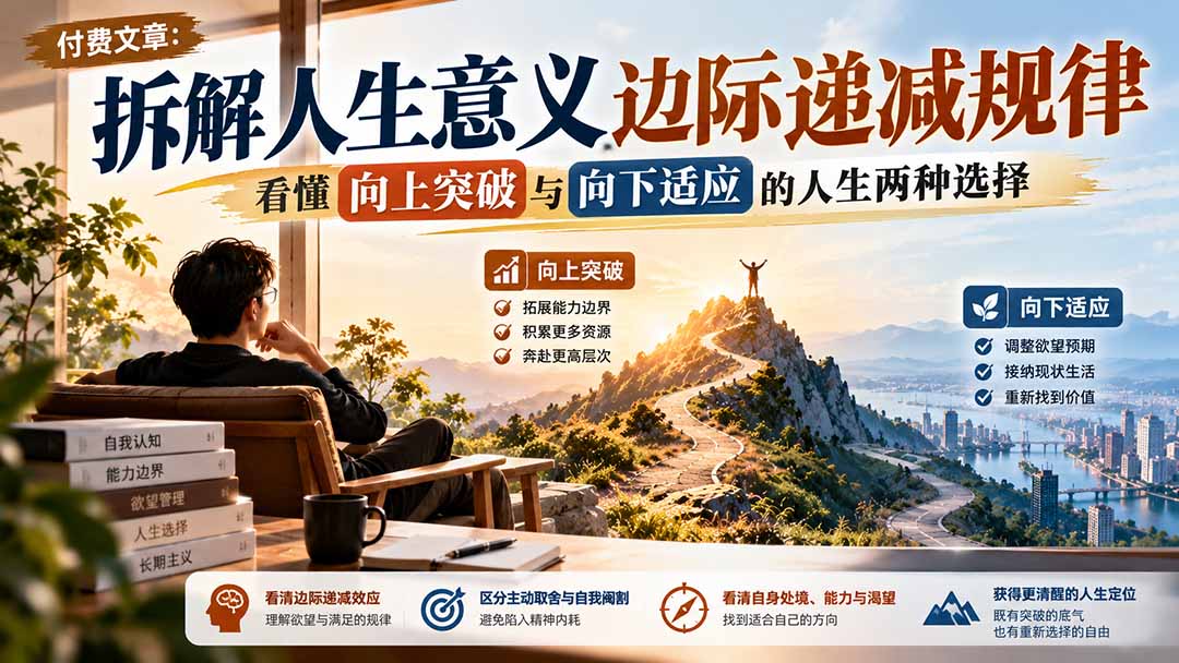 付费文章：拆解人生意义边际递减规律，看懂向上突破与向下适应的人生两种选择-聊项目