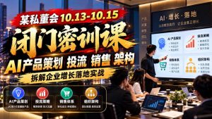 某私董会10.13-10.15闭门密训课,AI产品策划投流销售架构,拆解企业增长落地实战-聊项目