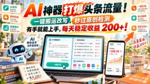 AI神器打爆头条流量,一键搬运改写,秒过原创检测,有手就能上手,每天稳定收益200+!【揭秘】-聊项目